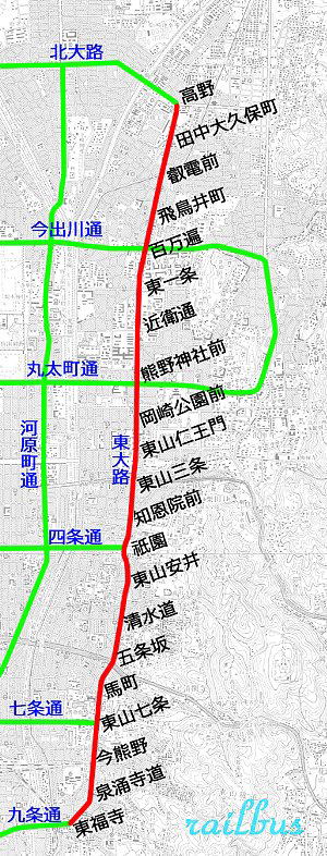 京都市電東山線路線図