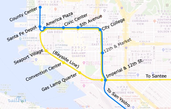サン・ディエゴ_トロリー, 拡大地図