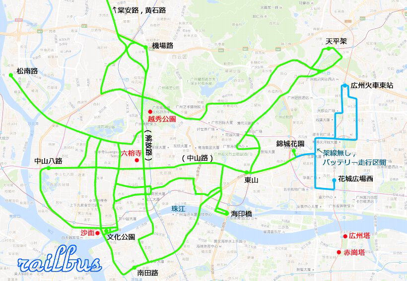 広州のトロリーバス, 路線図