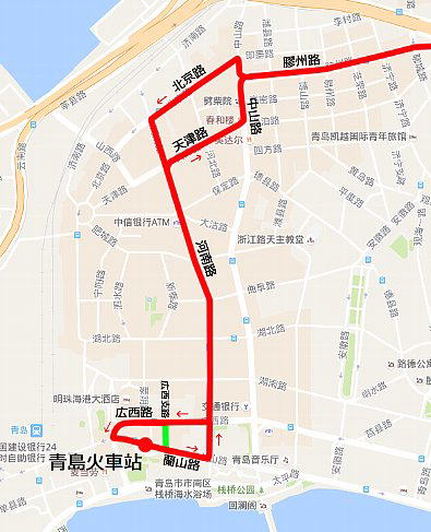 青島トロリーバス路線拡大図