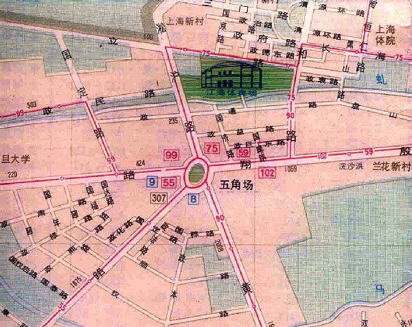 上海トロリーバス[8]路1985年五角場地図