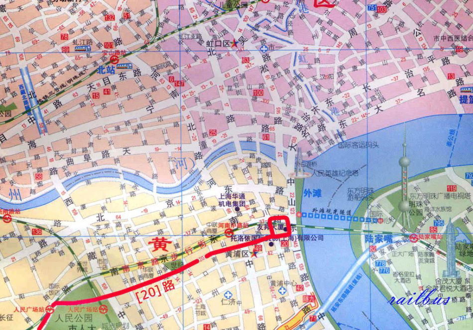 上海トロリーバス[20]路外灘地図