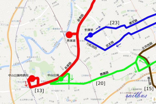上海トロリーバス[13]路中山公園地図