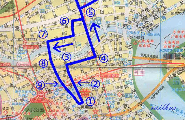上海トロリーバス[14]路東新橋拡大図