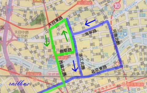 上海トロリーバス[15]路浙江北路拡大図