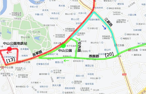 上海20路中山公園拡大地図