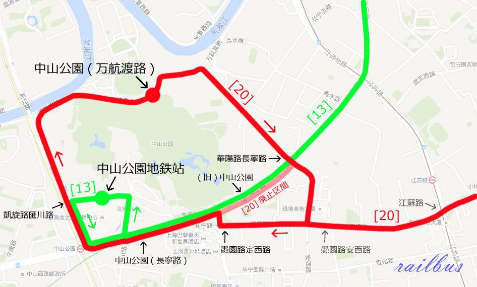 上海トロリーバス[20]路中山公園万航渡路拡大図