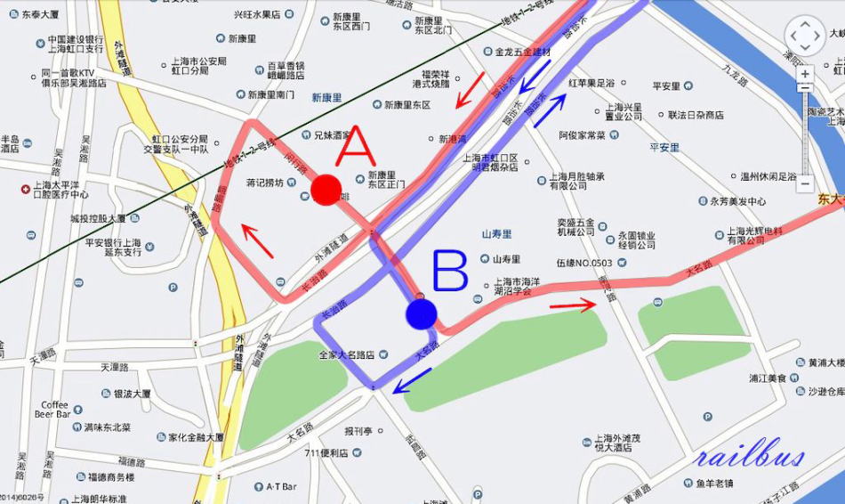 上海トロリーバス[20]路終点拡大図